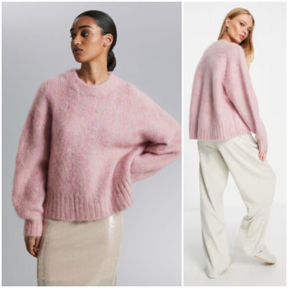 NWT & Other Stories Fuzzy Mohair Jumper Sweater Chunky Knit Pink size M Relaxed - Picture 1 of 16